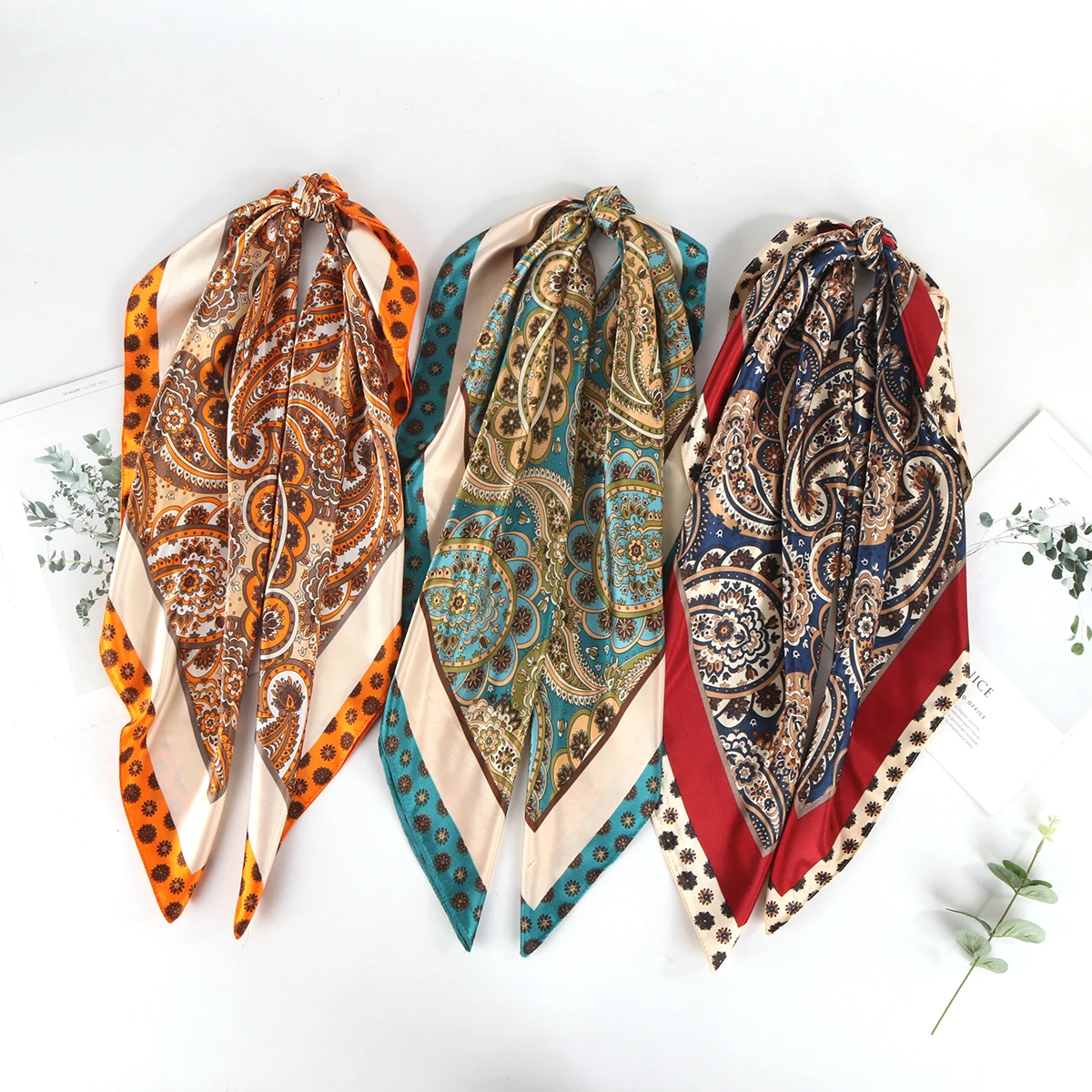 90*90 см шарф для волос женский винтажный платок с узором пейсли мягкая атласная