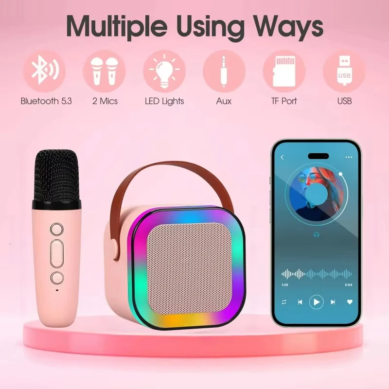 Фото Портативная беспроводная Bluetooth-колонка VIVO с 2 микрофонами, музыкальный плеер, караоке-машина для семейного пения, подарки для детей №2