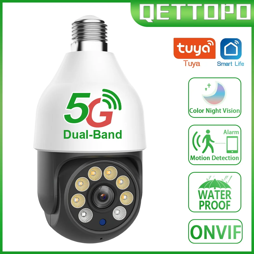 

Qettopo 4-мегапиксельная фотолампа с Wi-Fi, водонепроницаемая цветная Беспроводная фотокамера с ночным видением, Интерфейс E27