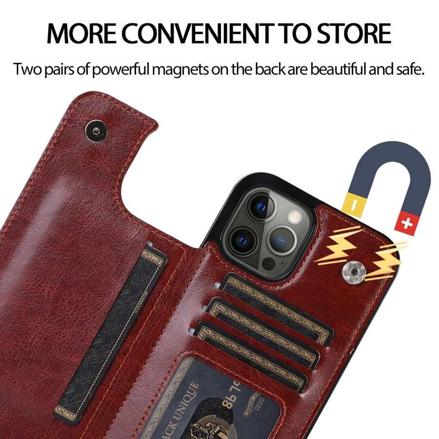 Retro PU Flip Leather Case For iPhone 14 13 12 11 Pro Max SE 2022 2020 X XR XS Max 8 7 6 6S Plus 5S Multi Card Holder Case Cover