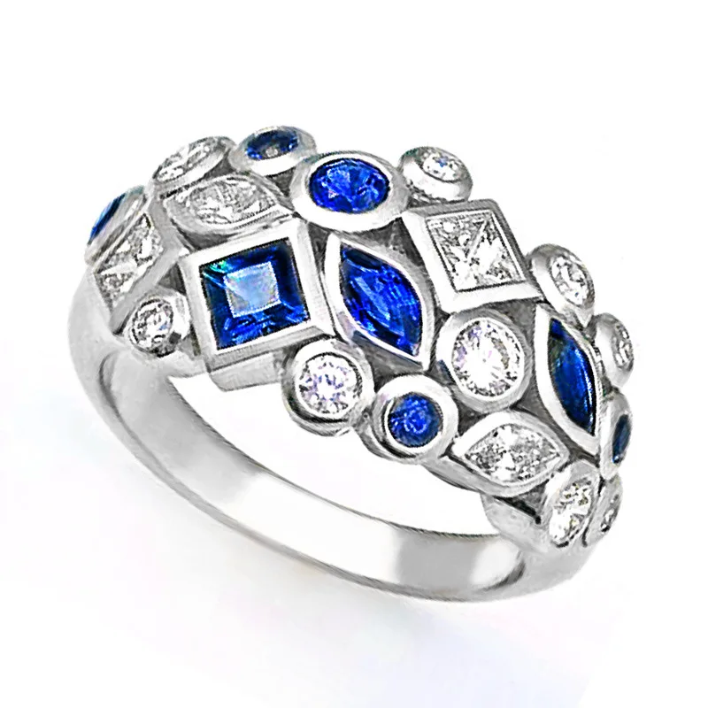 

Gorgeous Women's Geometric Shape Inlaid with Blue CZ Ring Is Suitable for Daily Party Wear, Luxury Accessories and Birthday Gift