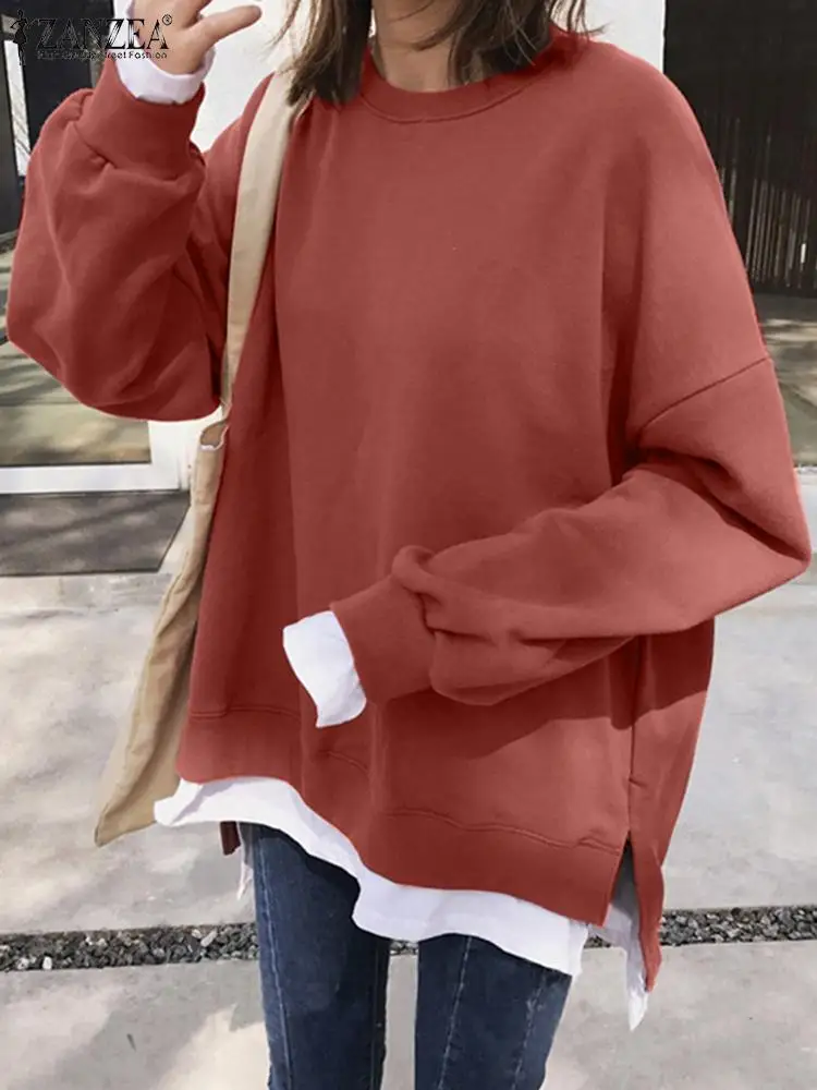 

2022 ZANZEA Autumn Women Long Sleeve Hoodies O-Neck Solid Hooded Pullover Fashion Casual Fashion Loose Holiday Thin Sweatshirt