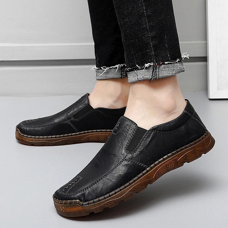 

2022 Men Leather Shoes Outdoor Lightweight Soft Casual Shoes Fashion Slip On Driving Shoes Classic Moccasins Loafers Big Size 47