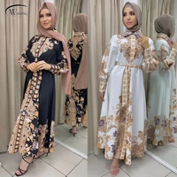 m159 muslim dress dubai womens arab print large swing abaya dress terkish kaftan