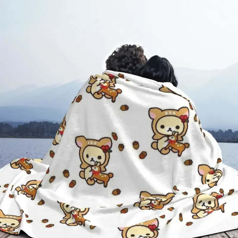 Милые одеяла Rilakkuma с маленьким медведем бархатное всесезонное