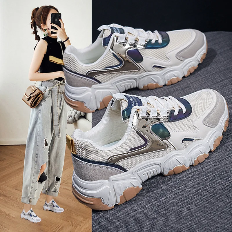 Air Mesh Running Sneakers Women Vulcanize Shoes New Female Increase Casual Ladies Shoes Tenis Feminino Walking Sneaker Female