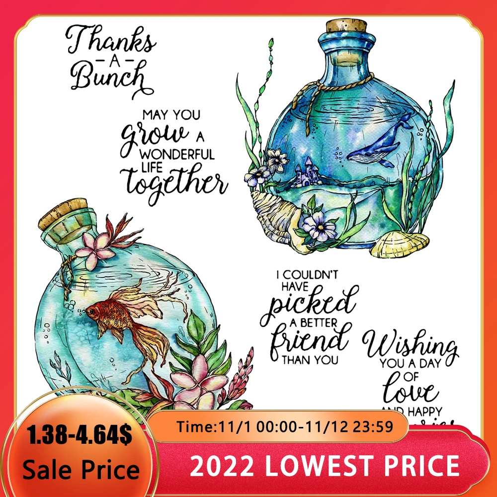 

MangoCraft Fish Metal Cutting Dies Clear Stamp Marine Eco Bottle Scrapbooking Decor DIY Cut Dies Silicone Stamps For Cards Diary