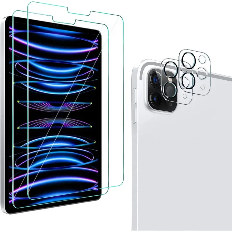 

[В 2 упаковках] закаленное стекло для защиты экрана для iPad Pro 11 2022/2021/2020 (4-го/3-го/2-го поколения) с защитной пленкой для объектива камеры