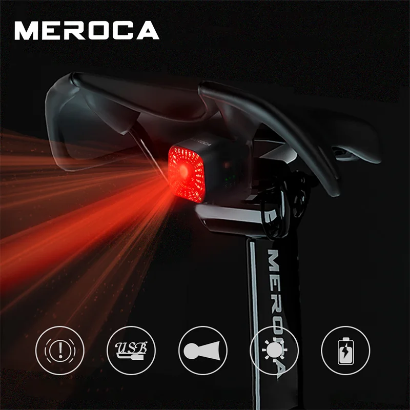 

MEROCA Bicycle Tail Light 500mah Rechargeable Bright Beam Taillight Smart Brake Light Bike for MTB Road Bike Bike Accessories