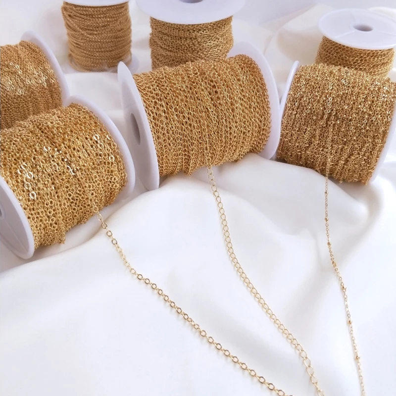 

1Meter 14K Real Gold Plated Thin Necklace Chain No Fade Copper Cable Chain Bulk Extension Chains For DIY Jewelry Making Findings