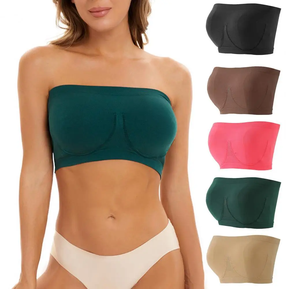 

Women Bra Convenient High Elasticity Solid Color Anti-slip Plus Size Brassiere Intimate Garment Invisible Bra Lady Tube Top