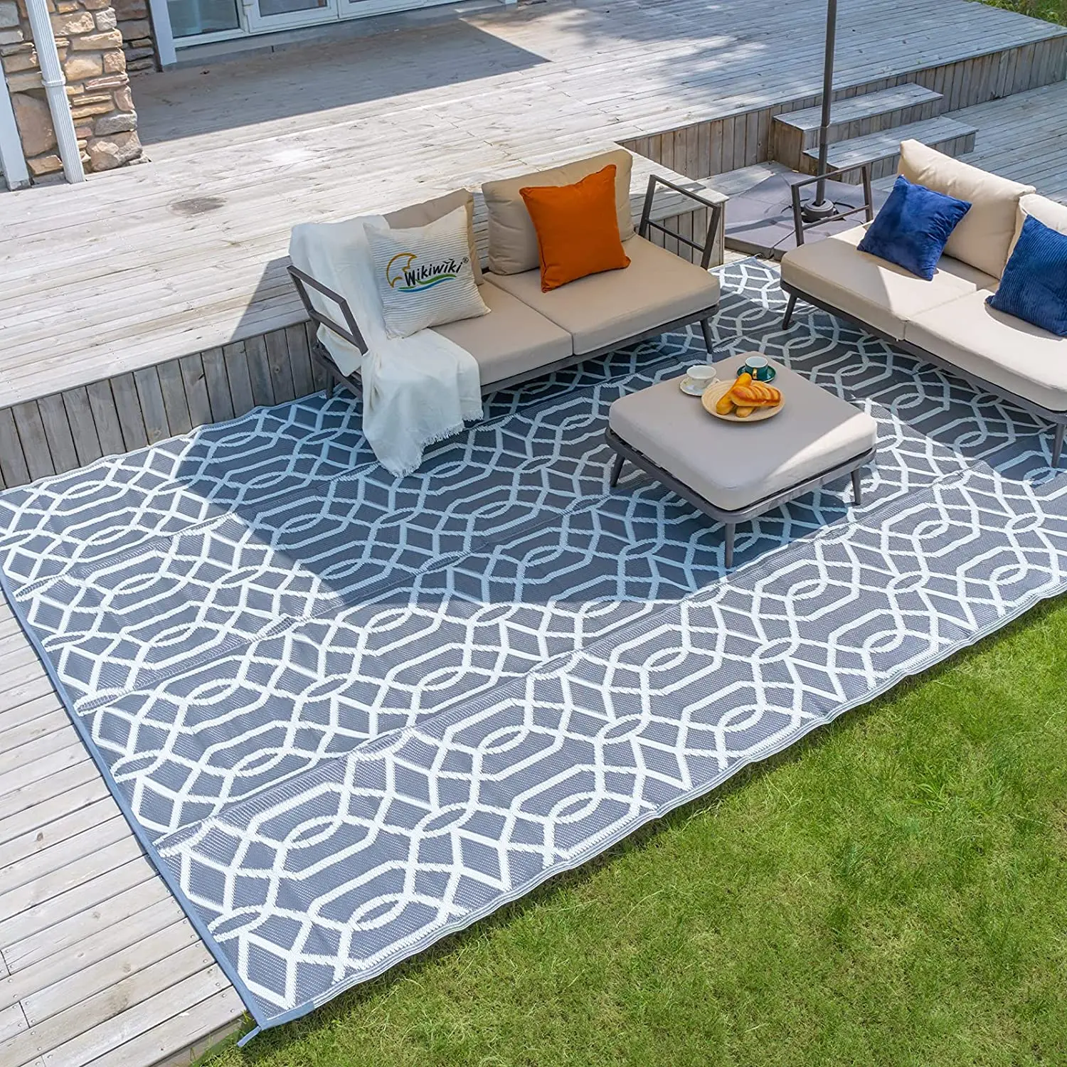 USA STOCK Reversible Mats Outdoor Plastic Straw Rug Recycled Waterproof Outdoor Rugs for Patios Indoor/Outdoor Rugs 9x12 FT Grey