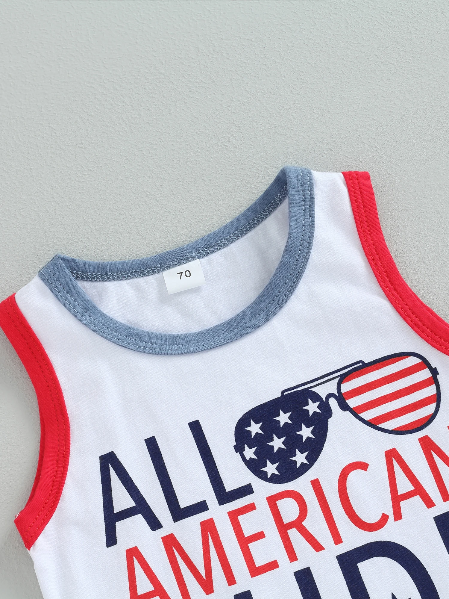 

2023-05-21 Lioraitiin 0-3Years Baby Boy Girl 2Pcs Clothing Set Sleeveless Letter Printed Vest Top Stars Shorts Independence Day