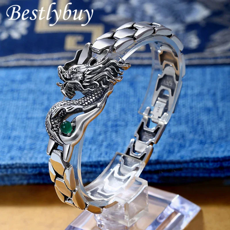 Креативные часы серебристого цвета с зеленым драгоценным камнем мужской браслет