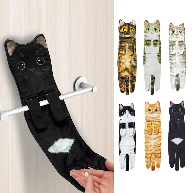 S Kitchen Bathroom Hand Towel With Hanging Loops Soft Absorbent Home Decor Dishtowel For Cat Lover Gifts