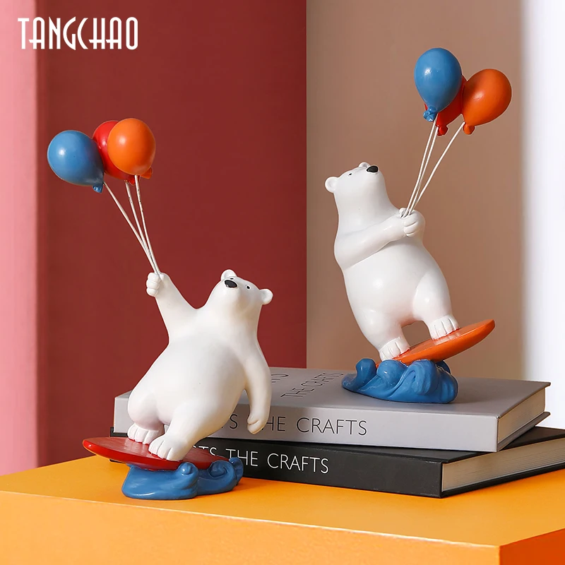 

Creative Figurine Surf Bear Home Decor Modern Resin Miniature Sculpture Nordic Figurines For Interior Room Decoration Accessorie