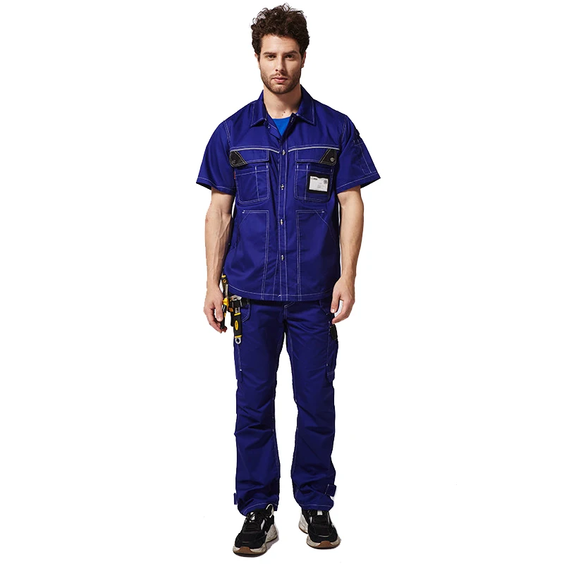 Summer Welder Suit Cargo Work Clothing Shirts and Pants Short Sleeve Wear-resistant Auto Repair Workshop Uniform Sets