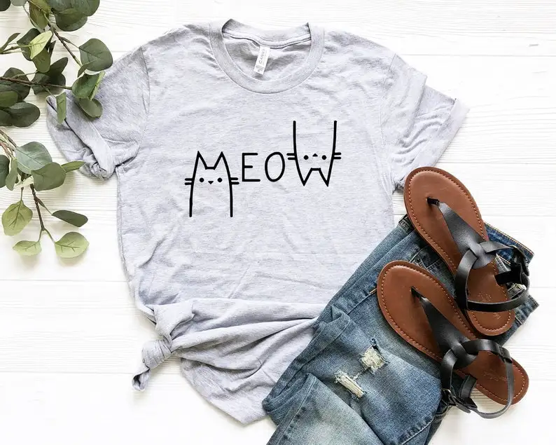 

Футболка Meow, футболка для влюбленных кошек, подарки для влюбленных кошек, подарок для мамы кошки, женщины влюбленных кошек, футболка для кот...