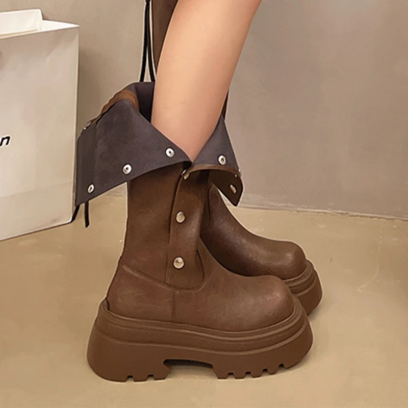 Женские высокие сапоги на платформе кожаные дизайнерские зимние туфли до колена