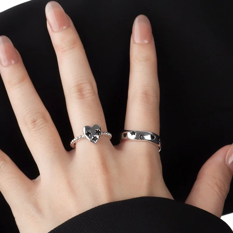 Женское регулируемое кольцо со звездой и сердцем из стерлингового серебра 925