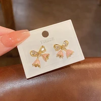 s925 silver needle tulip flower stud earrings for women new korean small fresh luxury fashion zircon bow earrings brincos
