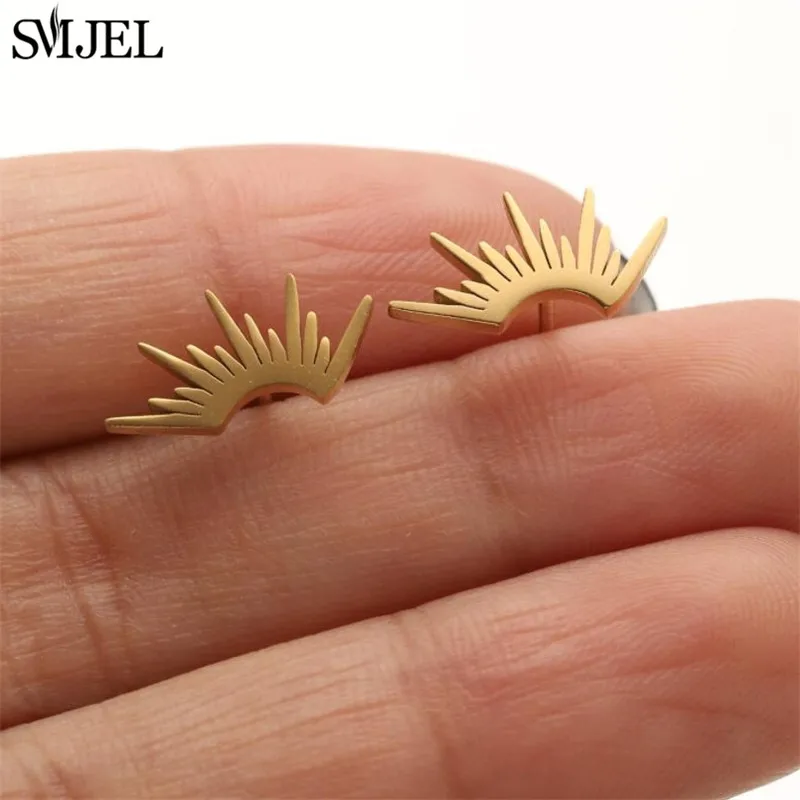 

2023 New Stainless Steel Earrings Sun Totem Fashion Stud Earrings Mini Irregular Fan Shaped Earing Trendy Jewelry Oorbellen