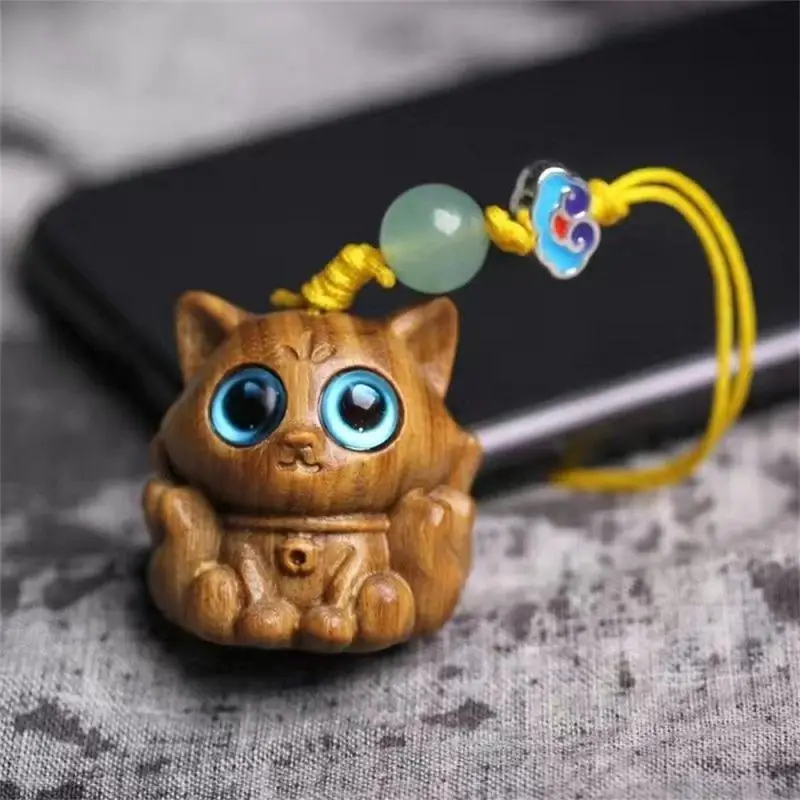 

2023 Handmade Sandalwood Carving Cat Ornaments Cute Mini Compact Wooden Cat Ornaments Cat Wooden Crafts Desktop Decoration Gifts