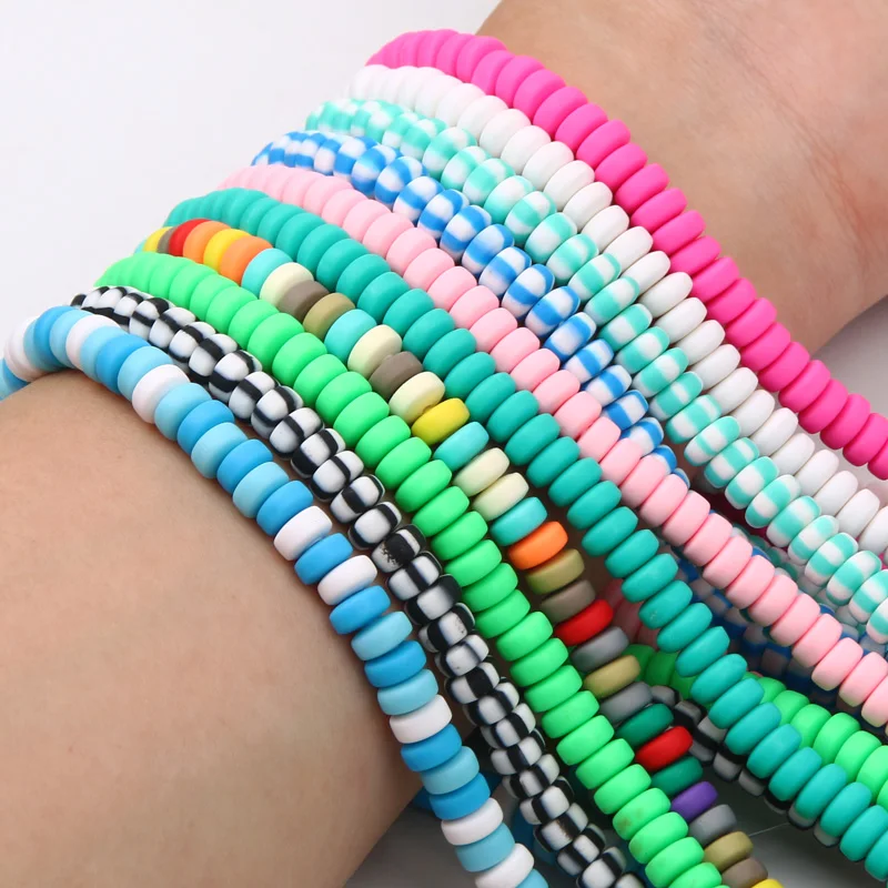 7mm 1Line About 110pcs Multicolor Flat Round Polymer Clay Beads For Jewelry Findings Making DIY Children Gifts Keychain Supplies - купить по