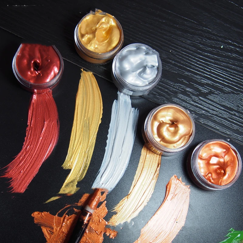 Краска акриловая металлическая золотистая/серебристая 20 мл | Дом и сад