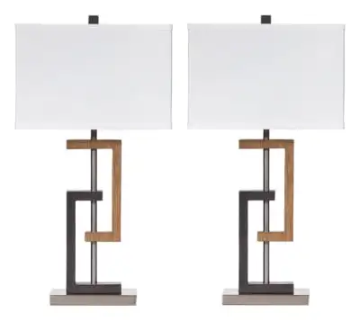 

Syler Faux Wood Eclectic Table Lamp, Set of 2, 28.75", Brushed Silver