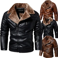 motorcycle clothing leather jacket fashion trend winter new velvet leather jacket mens suit collar thickened mens jacket