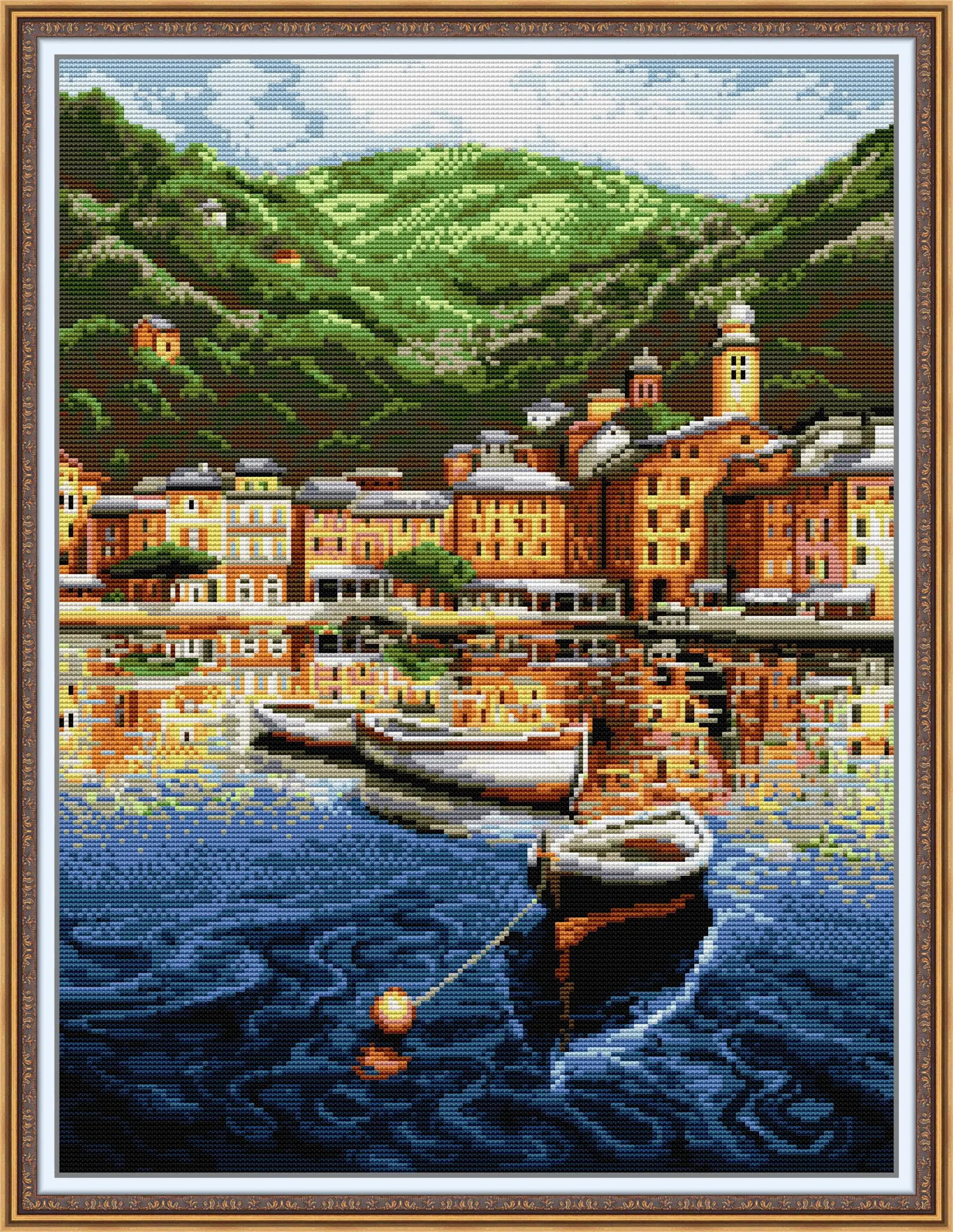 

Sampan Embroidery Stamped Cross Stitch Patterns Kits Printed Canvas 11CT 14CT Needlework Cross-Stitch