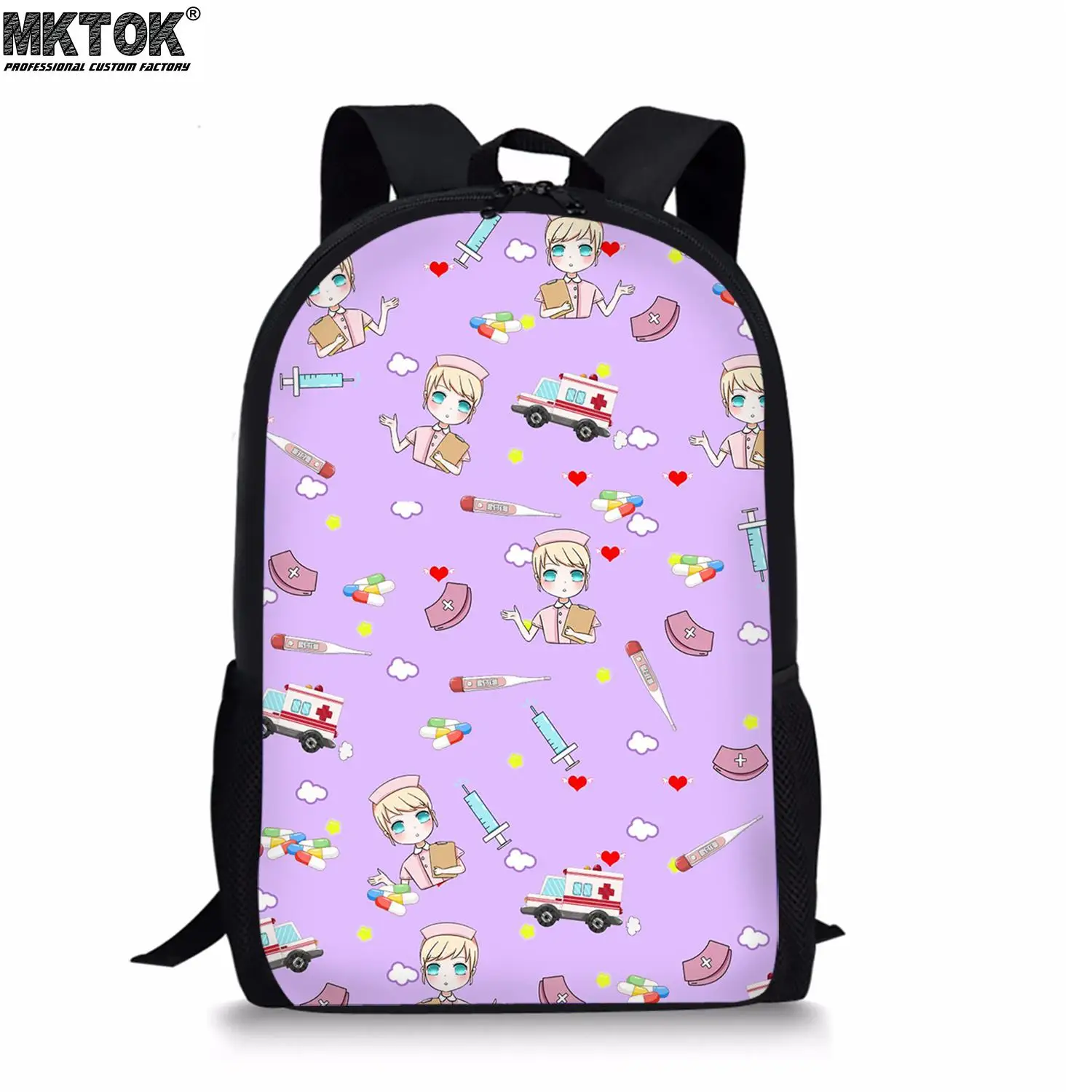 Cartoon Nurse Print School Bags for Girls Adjustable Strap Soft Teenagers Backpacks All-match Mochila Femenina Free Shipping