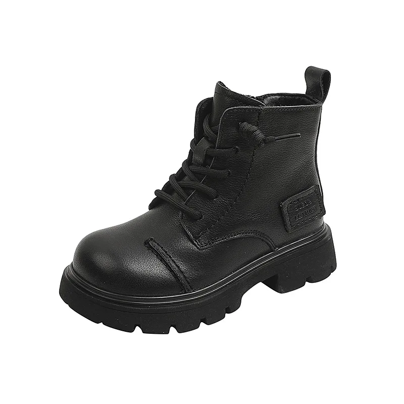 

Ботильоны из натуральной кожи на толстой подошве для мальчиков и девочек, модные повседневные ботинки на платформе для начинающих ходить детей, весна-осень