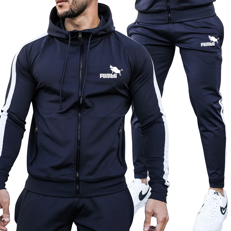 Autumn and winter men's casual fitness hair clothes men's color matching trendy hoodie sports pants suit