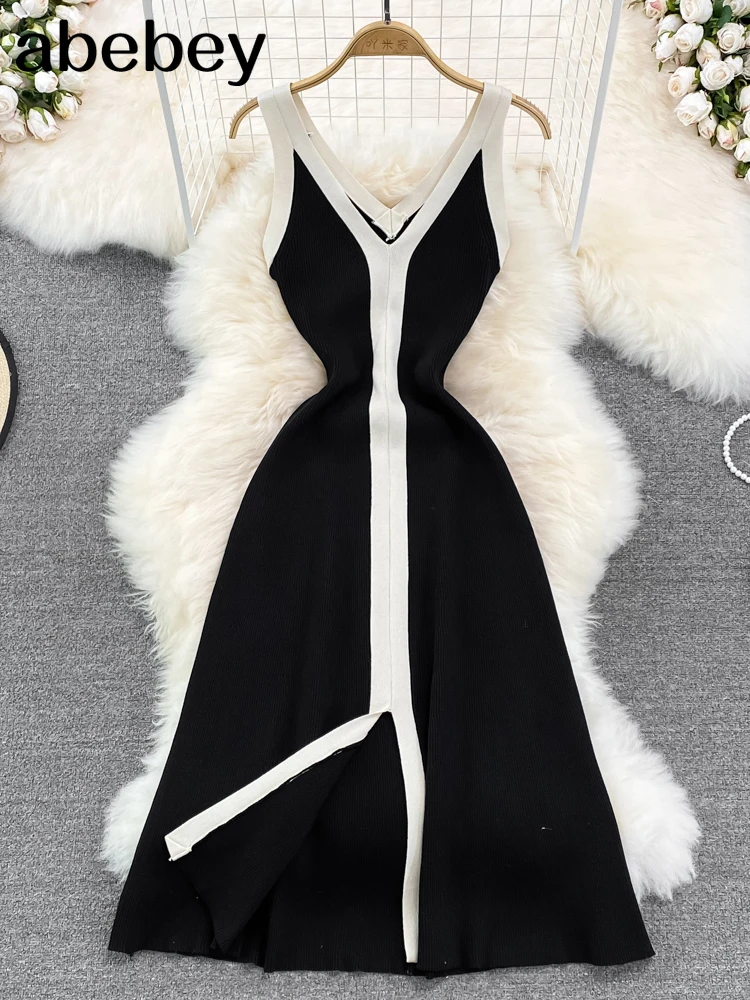 

House of Party Dresses Women Elegant V Neck Spaghetti Strap Knit Sundress Female Sexy Bodycon Women Summer Sweater Dress