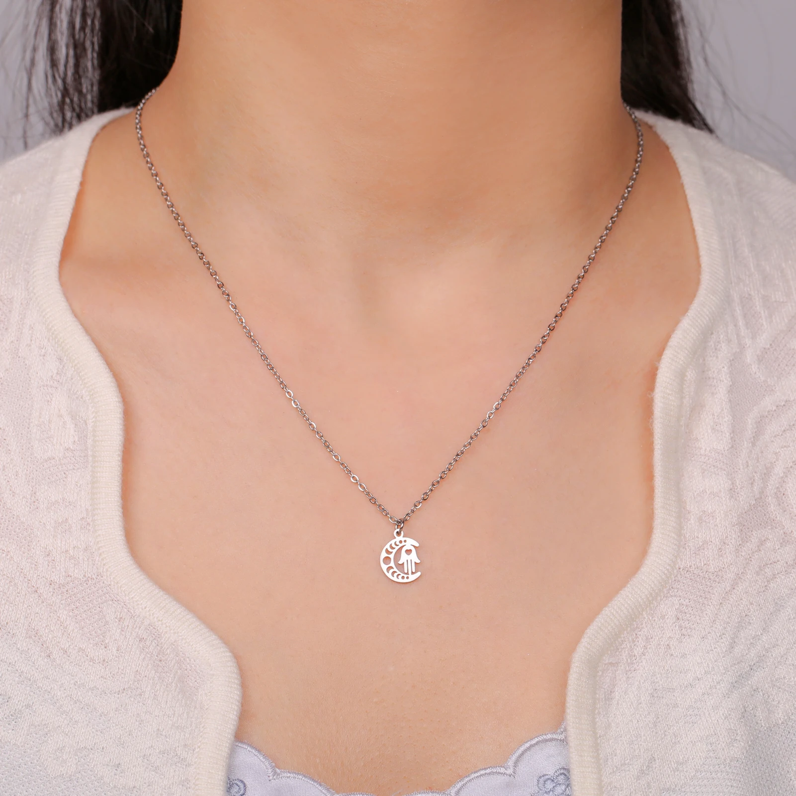 Ожерелье С Подвеской Moon Fatima Из Нержавеющей Стали Исламский Символ Ювелирные