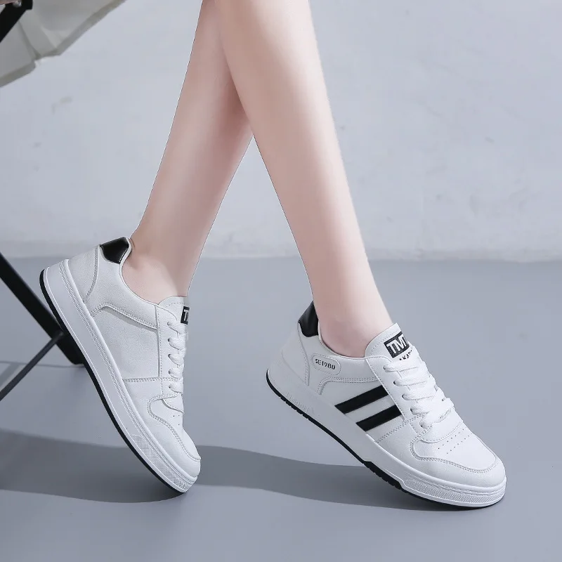 New Women Sneakers Casual Vulcanized Shoes White Leather Walking Platform Flats Shoes Woman Sport Shoes Zapatillas De Mujer