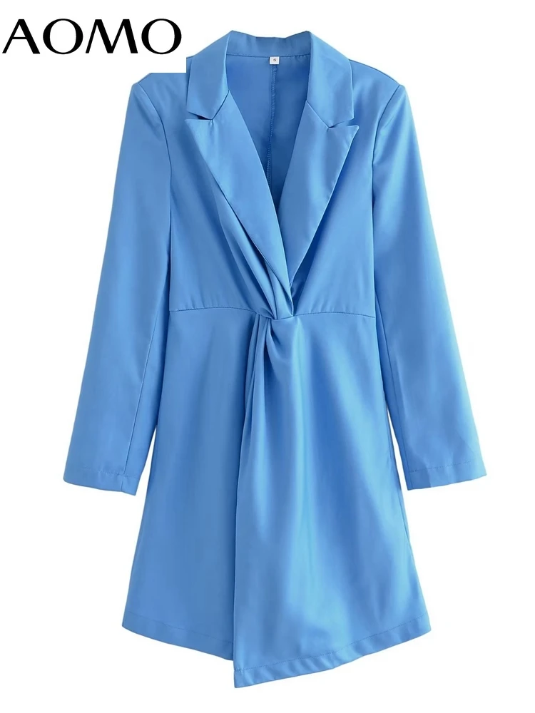 

AOMO, осень 2022, женское синее платье-блейзер с длинным рукавом, женское мини-платье 3W45A