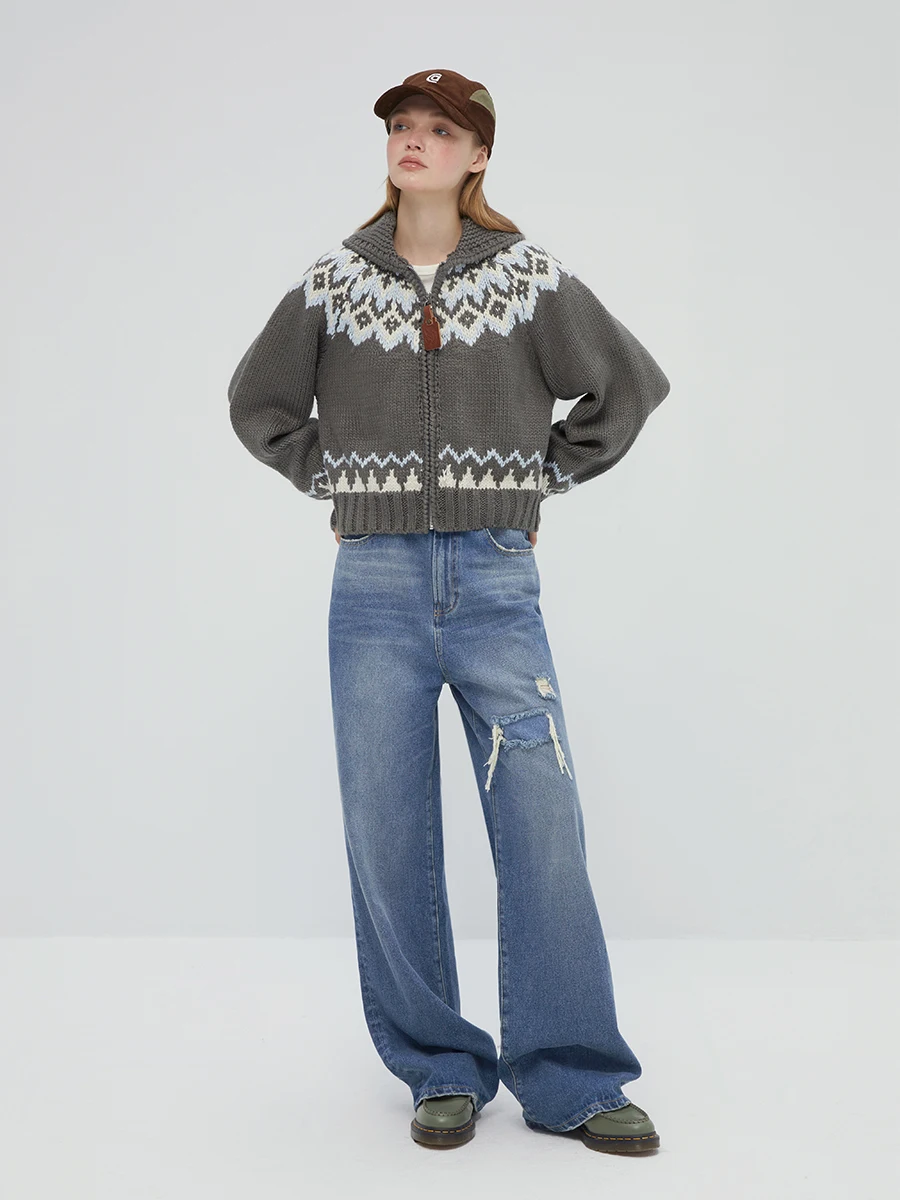 A Fairisland вязаный кардиган женский винтажный свитер толстое теплое свободное