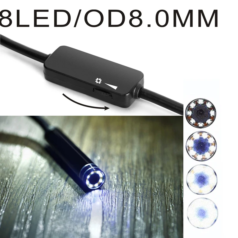 

Камера-Эндоскоп, 1-10 м, 8 светодиодов, 8 мм, USB