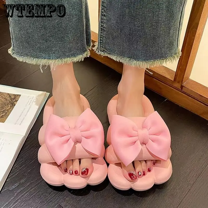 WTEMPO Women's Slippers Cute Bow Decorated Foot Shaped Slides 2023 Summer Fashion Thick Sole Soft Outdoor Sandals Dropshipping