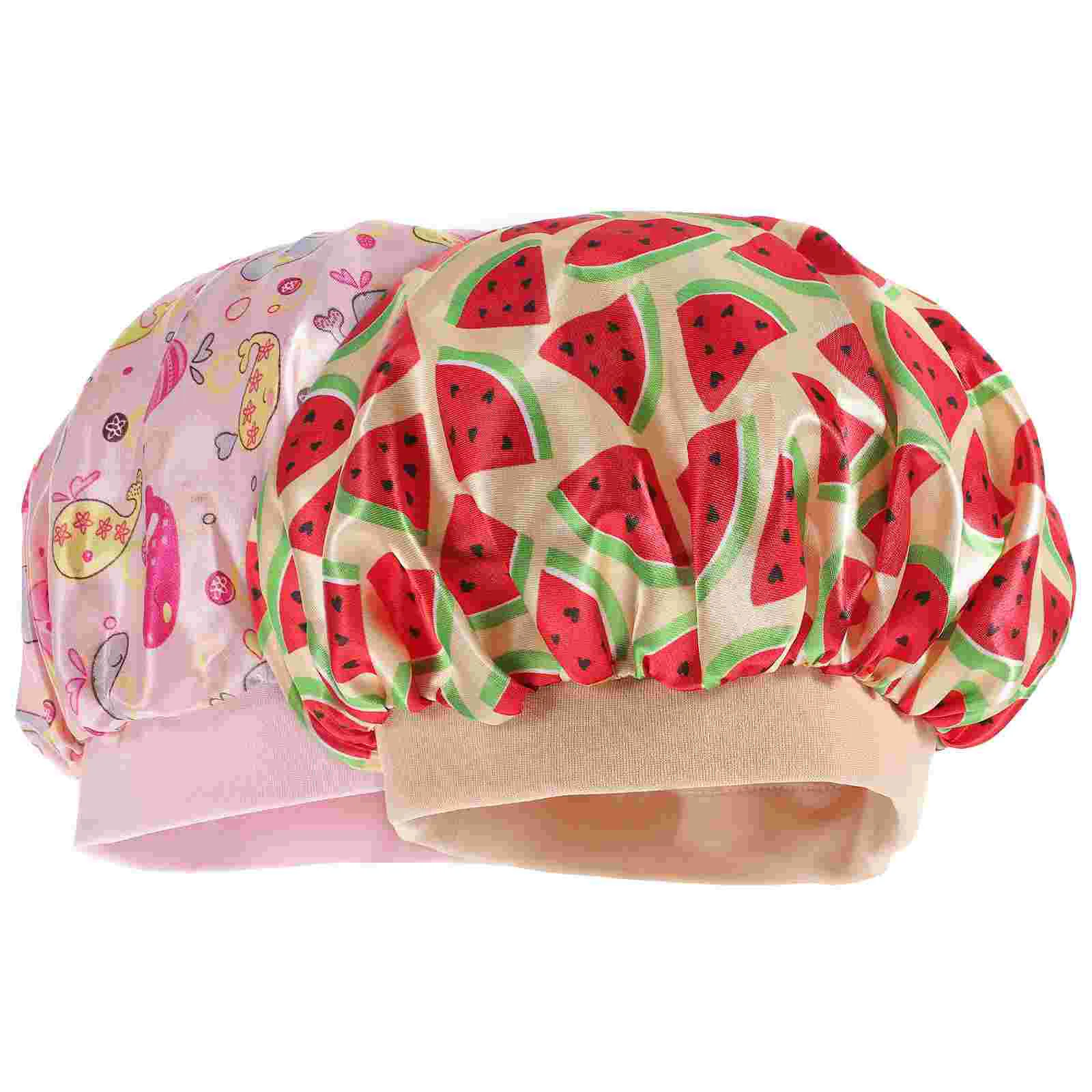 

2 Pcs Satin Head Scarf Women Kids Sleeping Cap Elasticity Shower Night Hat Toddler