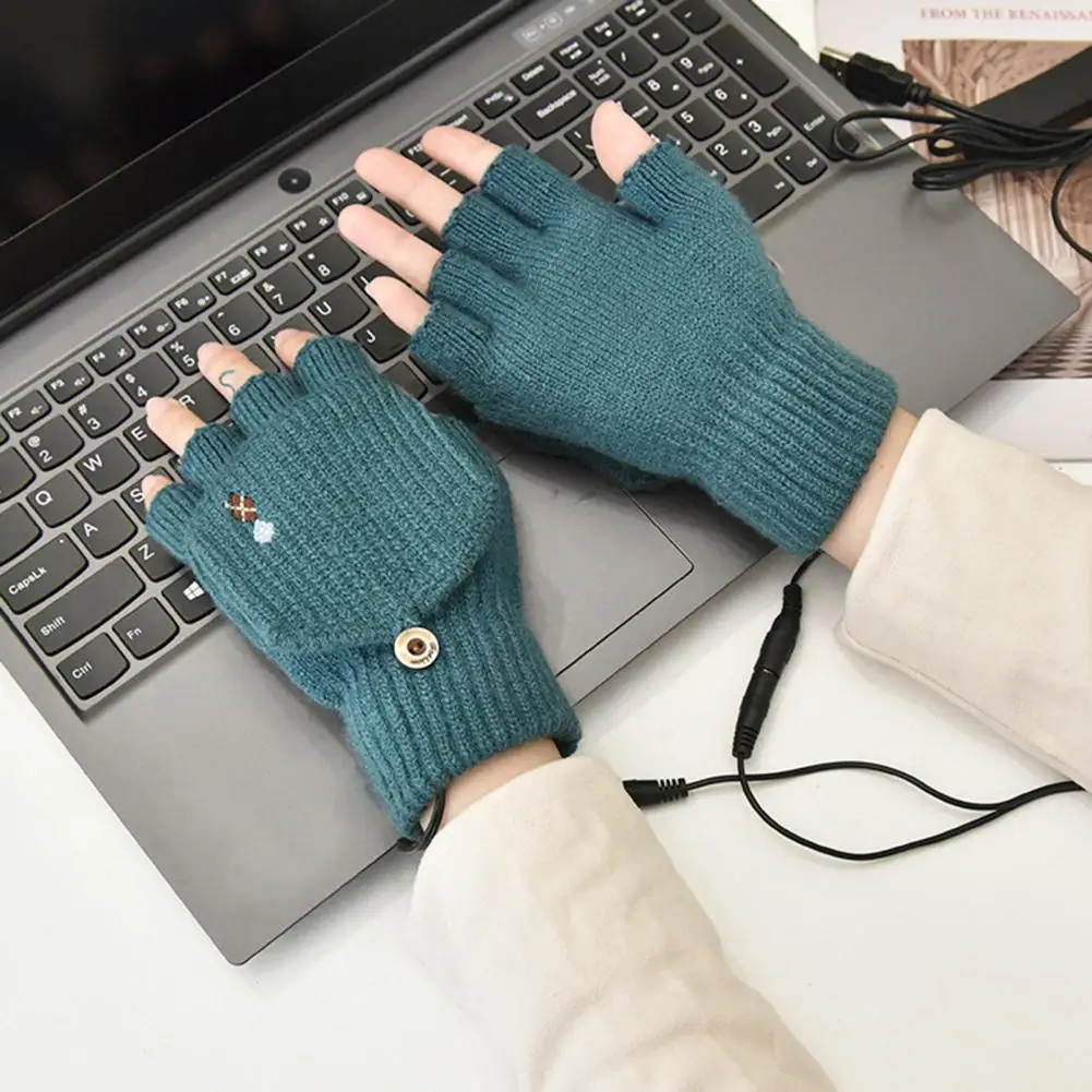

1 Pair Heated Gloves Knitted Touchscreen Windproof Adjustable Warm USB Outdoor Sport Women Winter Heating Mittens for Cycling
