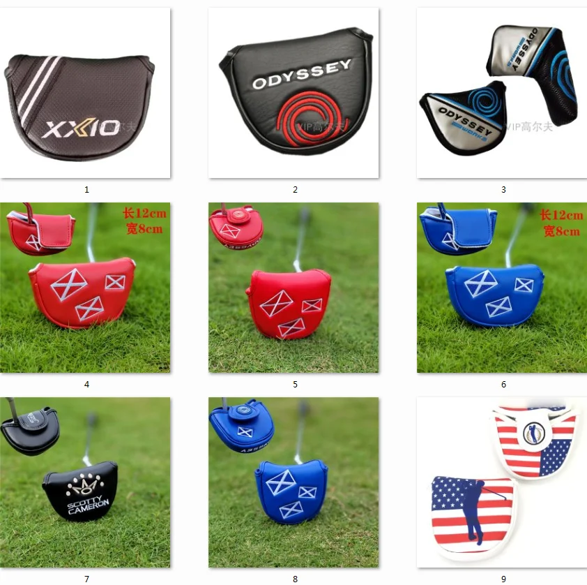 Golf club side shaft center shaft semi-circular putter protective cap Pu magnet closure plush head cover free shipping