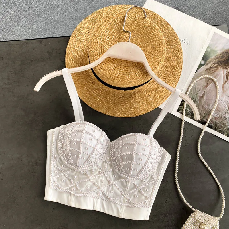 

Женские новые модные сексуальные топы без рукавов с бусинами, однотонные короткие бюстье, корсет, укороченные топы, женская одежда, женская ...