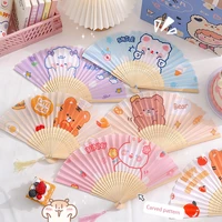 kawaii cartoon small folding hand fan for girls children student folding fan portable cloth upper chinese fan exculsive gifts