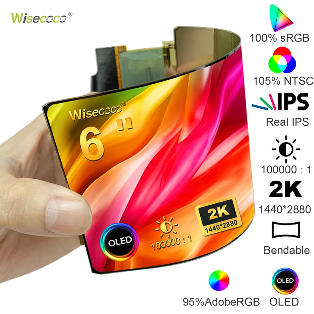 Wisecoco 6-дюймовый гибкий монитор 2K 2880x1440 IPS OLED AMOLED Ультратонкий экран с платой