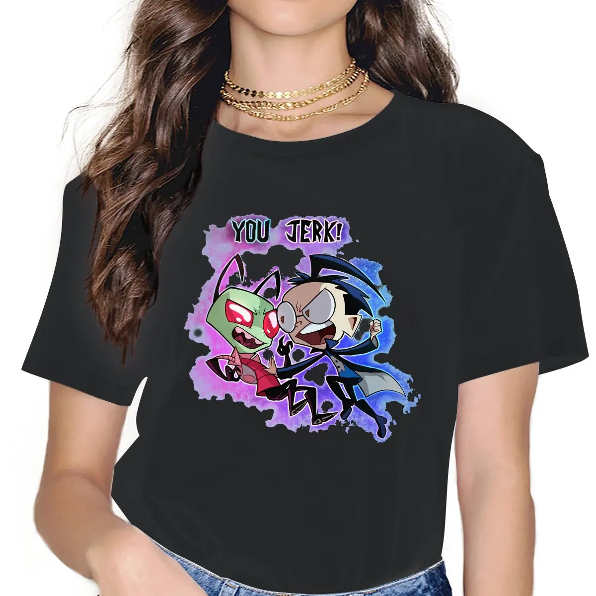 

You Jerk Classic Women's T Shirt Invader Zim Gaz Membrane Animated Vintage Tees Short Sleeve Crew Neck T-Shirt 100% Cotton Gift