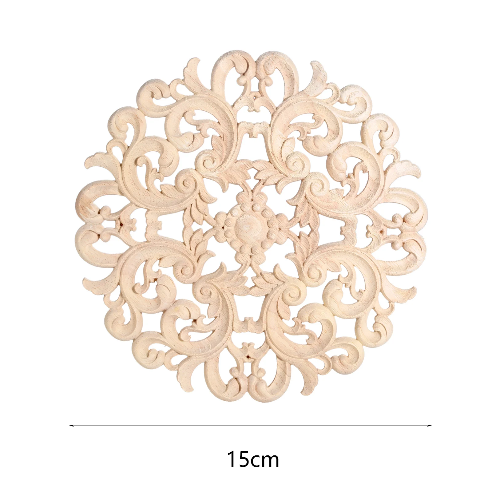 

1 pc unpainted retro accessory decorative round flower carved natural wood decal furniture decorative accessories for cabinets
